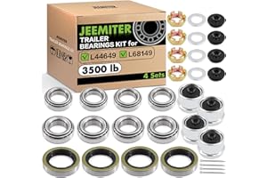 Jeemiter L44649 L68149 Trailer Bearing Kit for #84 Spindle & 3500 lb Axles - 4 Sets Complete Hub Kit with 1.98" Dust Covers, Spindle Nuts & Grease Seals (Compatible with 171255TB/10-19)