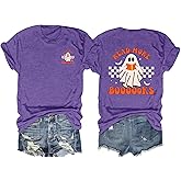 Teacher Halloween Shirt for Womens Read More Books Tshirt Spooky Ghost Shirts Graphic Tee Funny Cute Short Sleeve Tops
