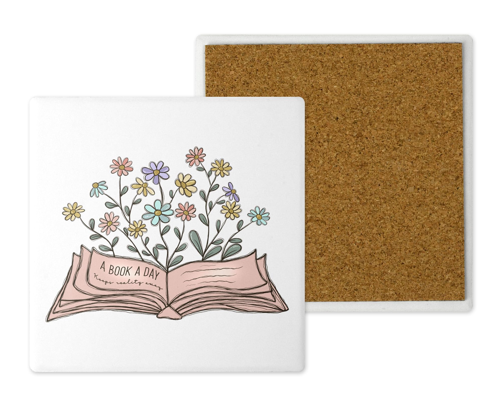 Book Lover's Ceramic Coaster – Handprinted in the UK | Unique designs for book lovers, 10cm x 10cm, Sold individually | Gift Boxed (A Book a Day)