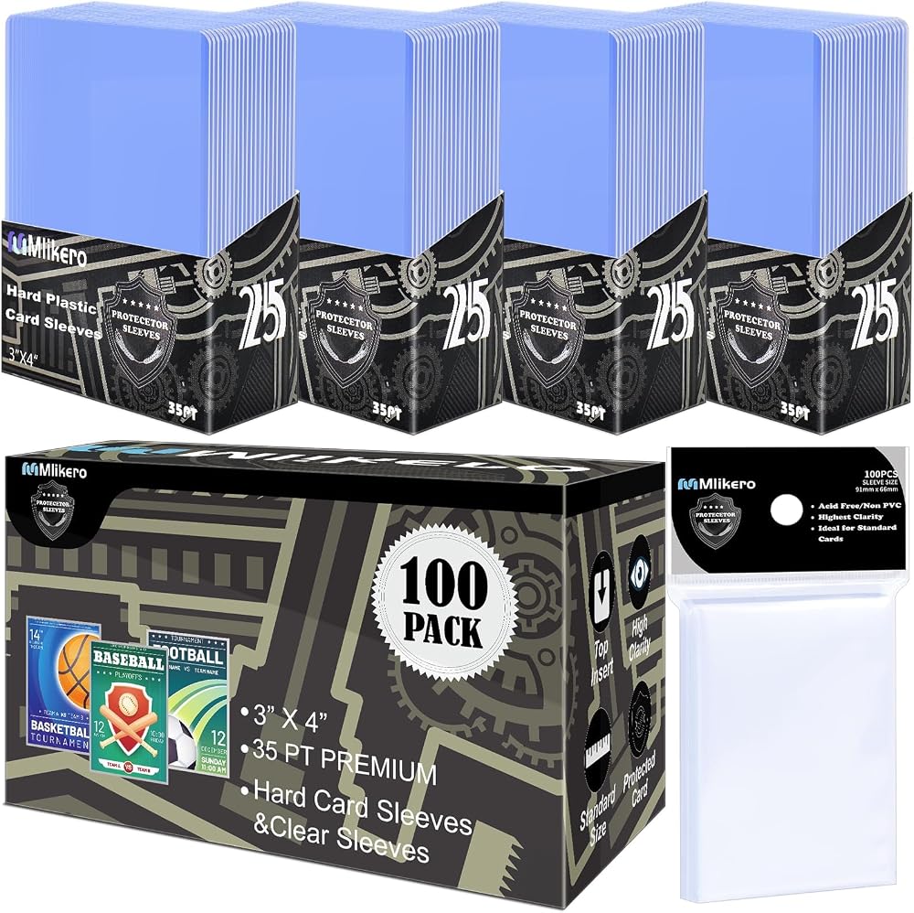 Mlikero 200 Card Sleeves 3x4 Inch Hard Plastic + 100 Clear for MTG Sports