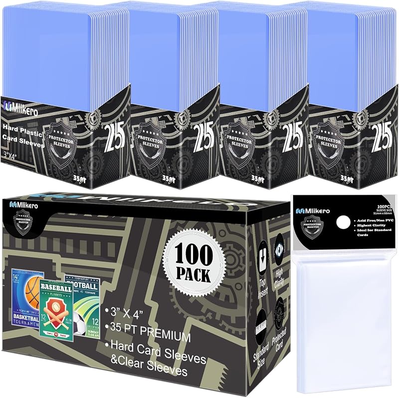 Mlikero 200 Card Sleeves 3x4 Inch Hard Plastic + 100 Clear for MTG Sports