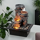 Kalona Tabletop Waterfall Fountain 3 Bowls with LED Light, Soothing Water Flow Sound, Zen Meditation Decor for Home and Offic