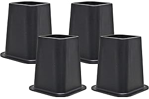 Kings Brand Furniture 6-inch Bed Risers - Set of 4 Black Heavy Duty Stackable Furniture Risers for Under Bed Storage, Desk, Sofa, Couch