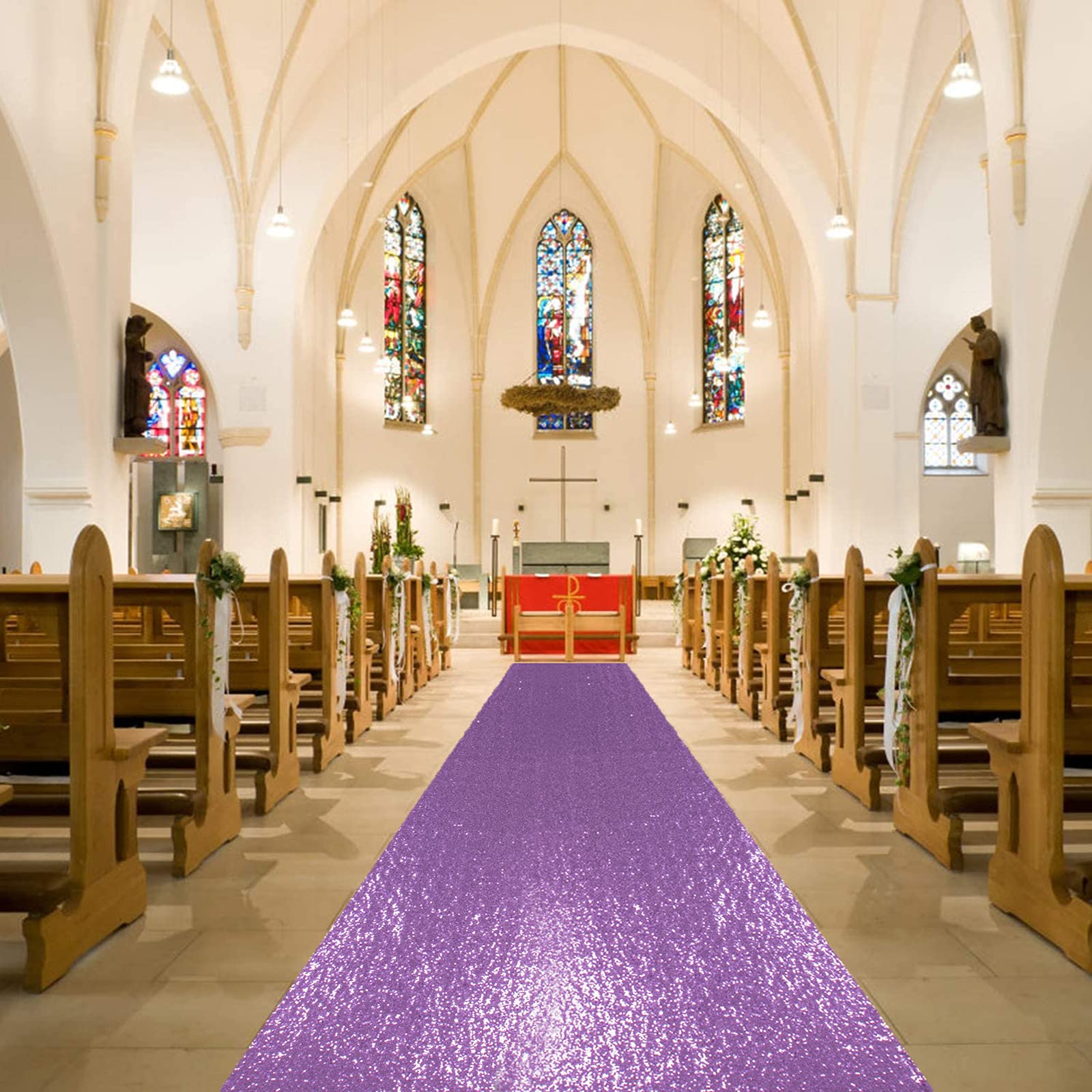 Photo 1 of ShiDianYi Aisle Runners for Weddings Lavender 2FTx15FT Sequin Aisle Runner Light Purple Bridal Aisle Runner 15FT Carpet Runner Outdoor Aisle Runner for Wedding Ceremony