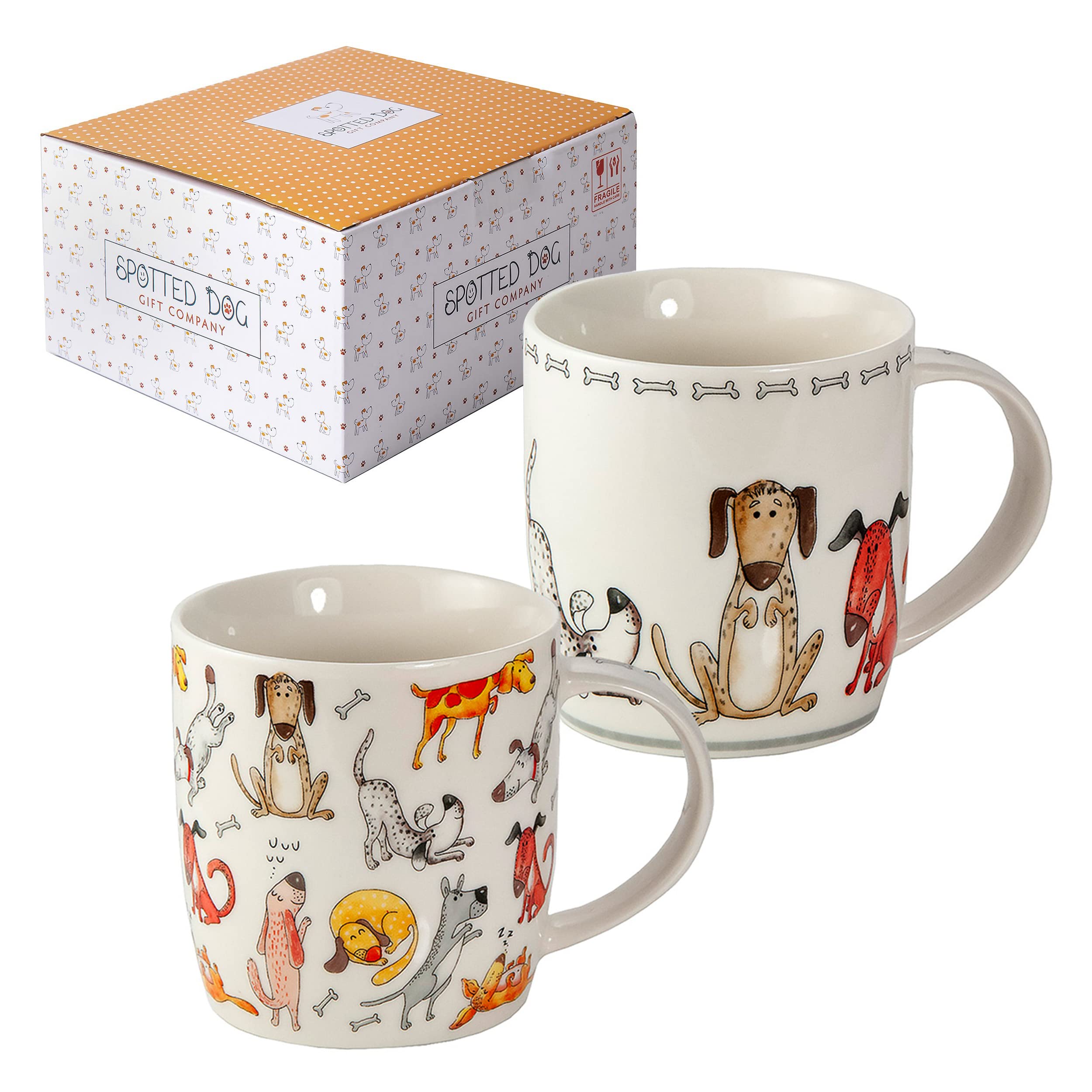SPOTTED DOG GIFT COMPANY Dog Mugs Set of 2 – 350ml Ceramic China Coffee Mugs & Tea Cups - Funny Cute Dogs Themed | Dog Lover Gifts & Presents for Women, Men & Kids