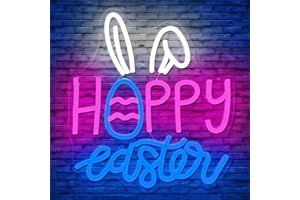 CHEUNYAR Happy Easter Neon Sign Easter Decorations Bunny Ears Neon Sign for Wall Decor Dimmable Neon Led Sign Easter Egg Neon Sign Neon Light Up Sign for Spring Bar Living Room for Party Bedroom Gifts