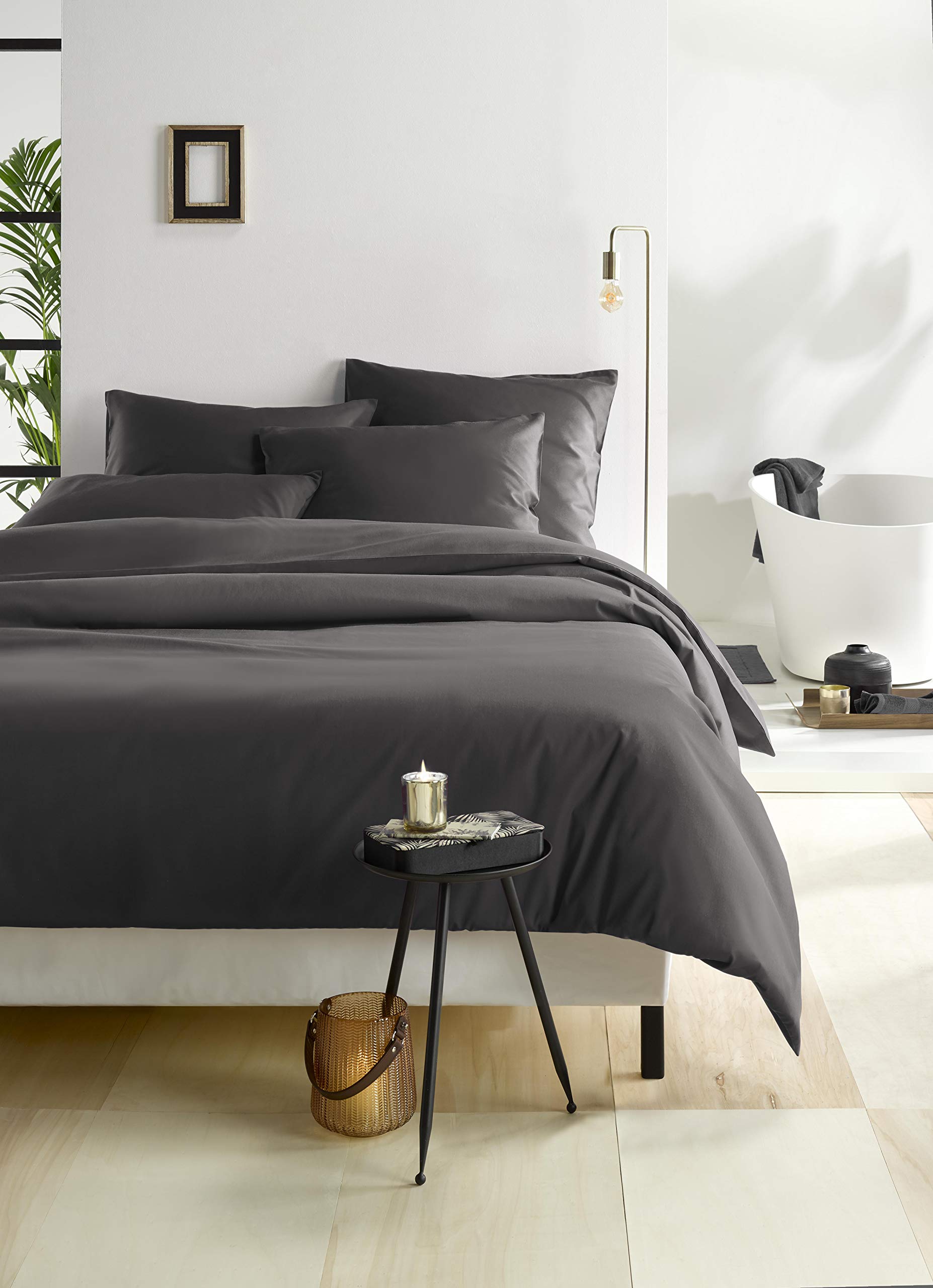 De Witte Lietaer Olivia Satin Quality Fitted Sheet - Preigné Cotton, Cotton, Gris Foncé/Eb, 240x220