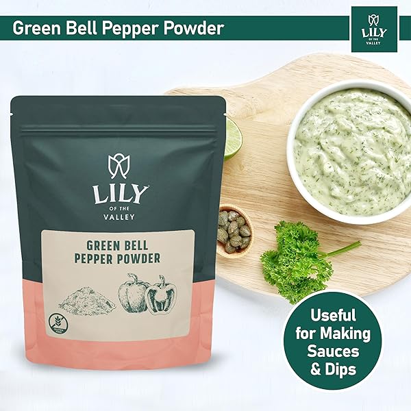 LILY OF THE VALLEY GREEN BELL PEPPER POWDER – GROUND PEPPER FOR COOKING – IDEAL FLAVOR & AROMA FOR SEASONING – NATURAL, VEGAN & GLUTEN-FREE – PACKED IN RESEALABLE POUCH (16OZ, 453G)- PACKAGE MAY VARY