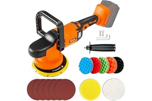 Nichilas Car Orbital Polisher for Dewalt 20V Battery, 6inch 150mm Brushless Cordless Design Buffer Car Waxer with 6 speeds 750-6800RPM, 13PCS Polishing Accessories (TOOL ONLY)