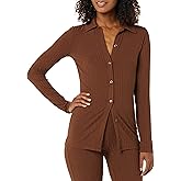 Amazon Essentials womens Wide Rib Long Sleeve Button-up Collared Cardigan (Pants Sold Separately)
