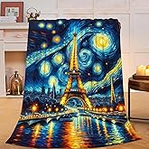 Eiffel Tower Blanket Starry Night Throw Blanket Soft Warm Cozy Fuzzy Plush Paris Throw Blanket Gifts for Girls Women Eiffel Tower Stuff Lightweight Fleece Flannel Gift Blankets for Kids Adults 40"X50"