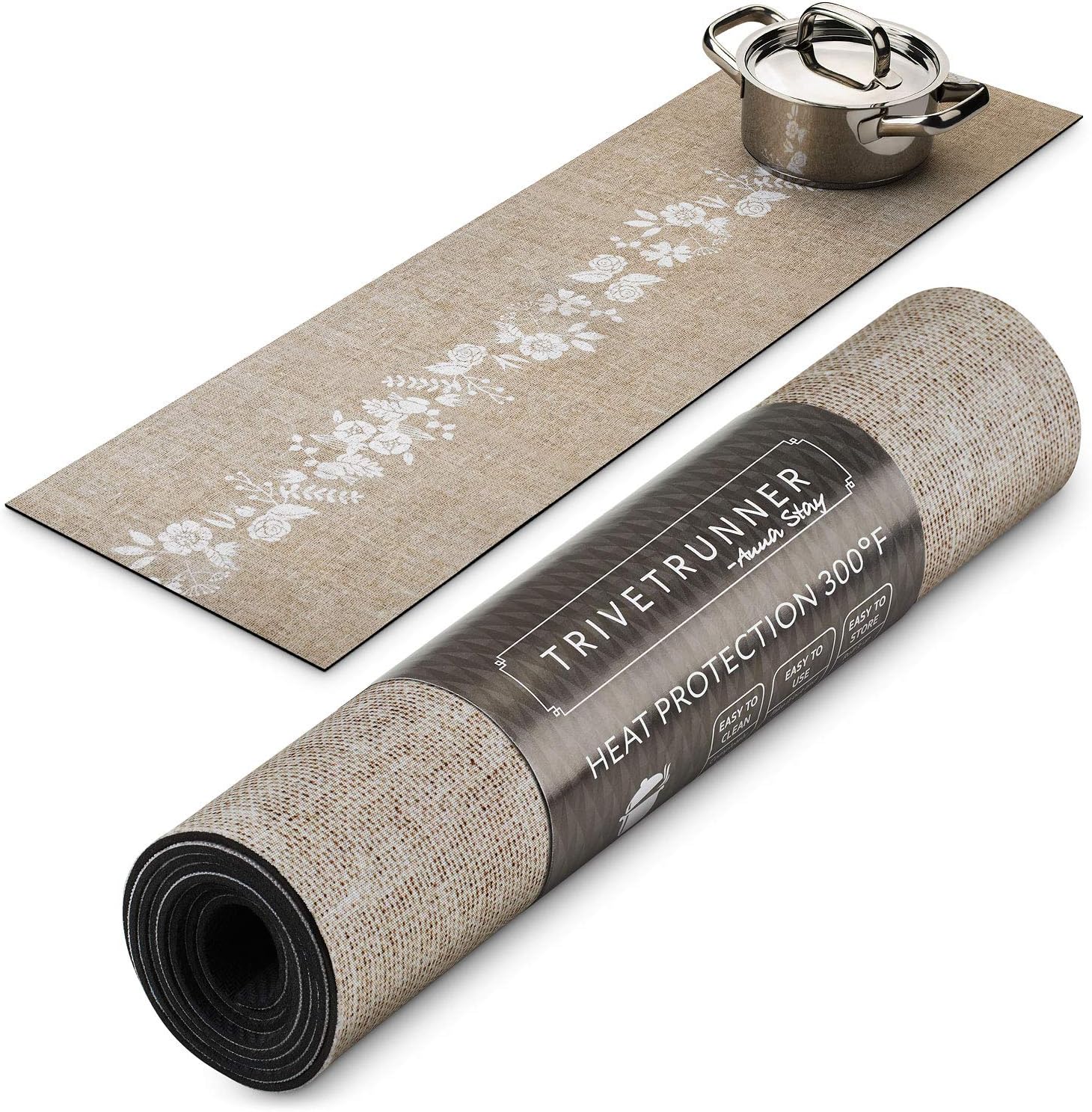 Trivetrunner :Decorative Trivet and Kitchen Table Runners Handles Heat Up to 300F, Anti Slip for Hot Dishes and Pots, Protect Furniture Countertops,Dressers and Island Protector(Jute & Flowers): Home & Kitchen