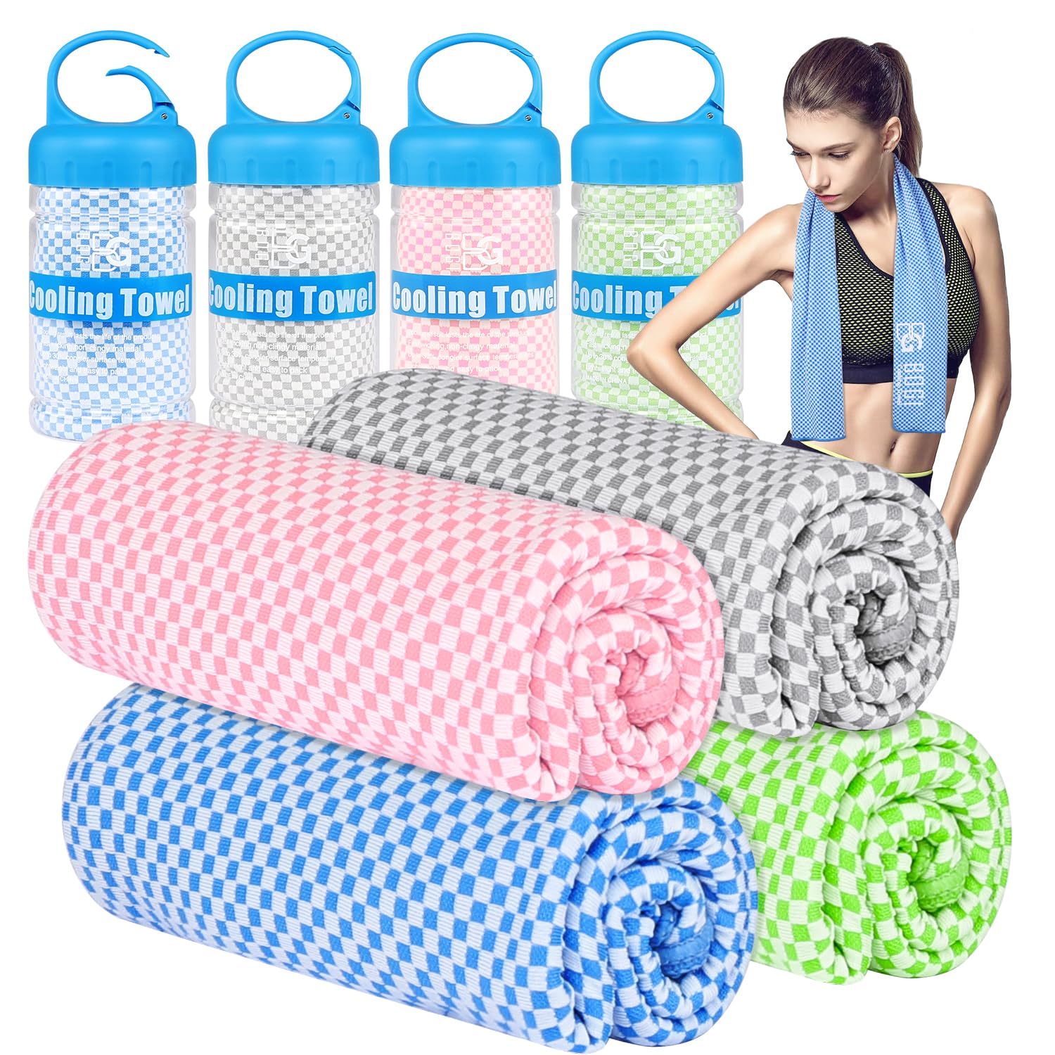 BOGI 4 Pack Cooling Towel, Cooling Towels for Neck(100x30 cm) Ice Towel Cooling Towel, Soft Breathable Sweat Towel for men & women,Stay Cool for Yoga, Sport, Gym, Camping & More Activities | BGGPink4