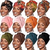 Geyoga 12 Pieces Head Wraps for Turbans African Black Women Bulk Soft Hair Headband Scarf