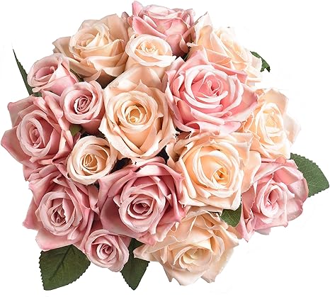 Amazon Com Aonewoe Artificial Flowers Silk Rose Bridal Bouquet Flowers Artificial Flower Arrangements For Home Decoration Party Wedding Champagne Pink No Vase Home Kitchen