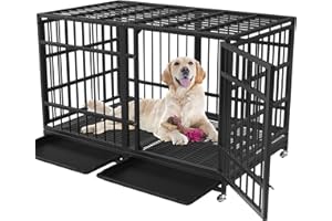VGMiu 48 Inch Heavy Duty Dog Crate for Large Dogs Indestructible Dog Cage XL High Anxiety Kennel with Wheels Impact Escape-Proof Dogs Crate Indoor with Locks and 2 Removable Trays