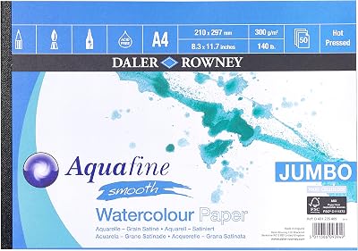 Daler Rowney Aquafine Smooth 300gsm Watercolour Paper A4 Pad 50 Sheets