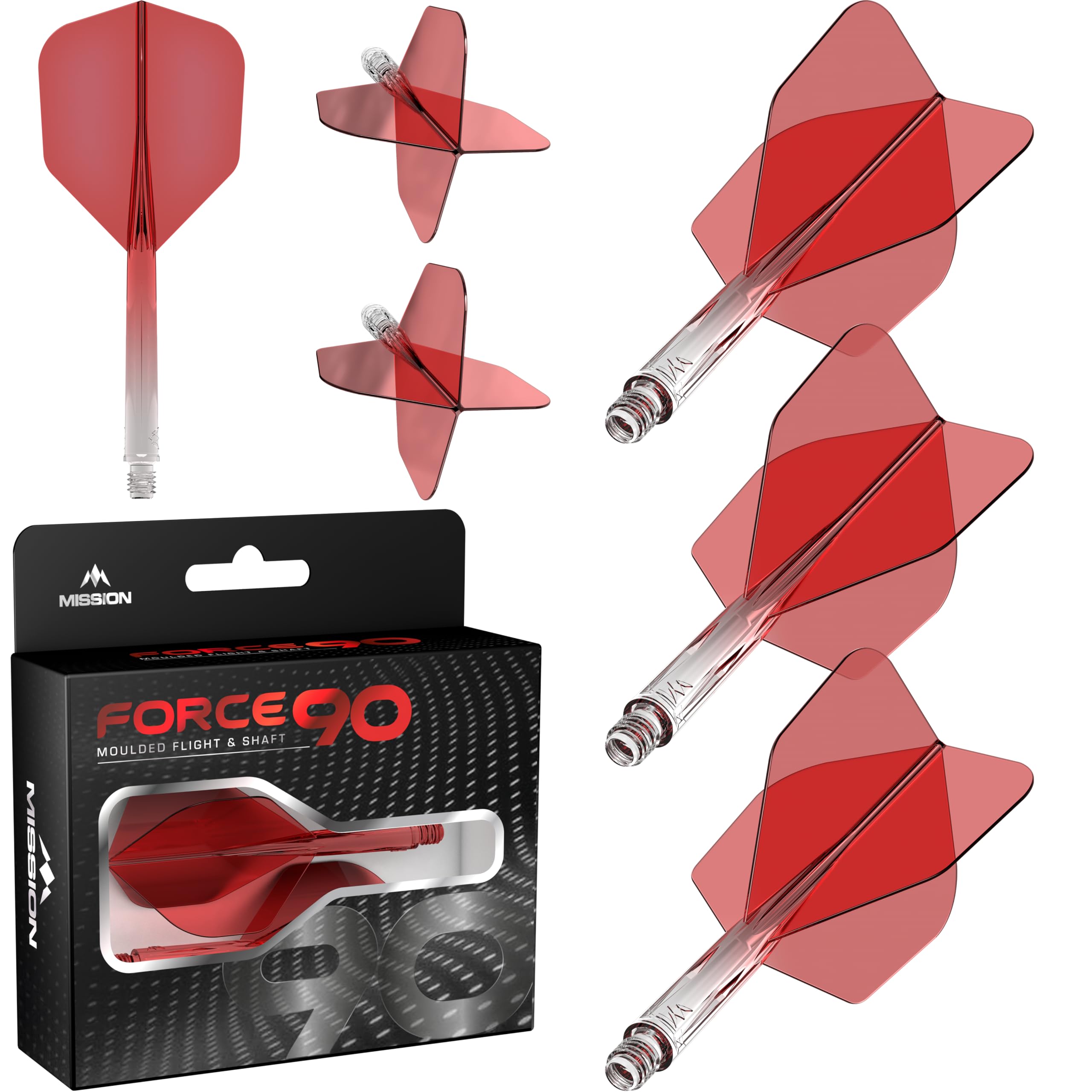 Mission Darts Force 90 | Integrated Precision Moulded Dart Flight And Shaft System, Pack of 3 Professional Highly Durable Combined Dart Flights And Stems | Standard No.6