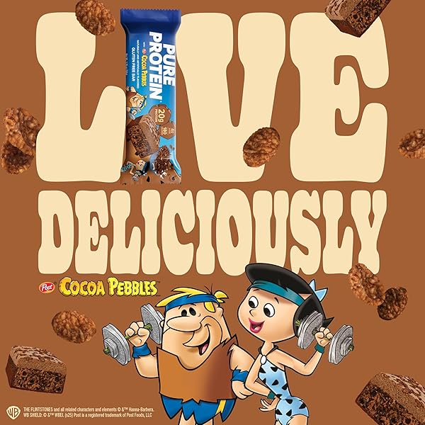 PURE PROTEIN COCOA PEBBLES™ PROTEIN BARS – 20G PROTEIN, 4G SUGAR, 180 CALORIES (4 COUNT) LOW SUGAR* HIGH PROTEIN SNACK – GLUTEN FREE – PERFECT FOR A HEALTHY SNACK.