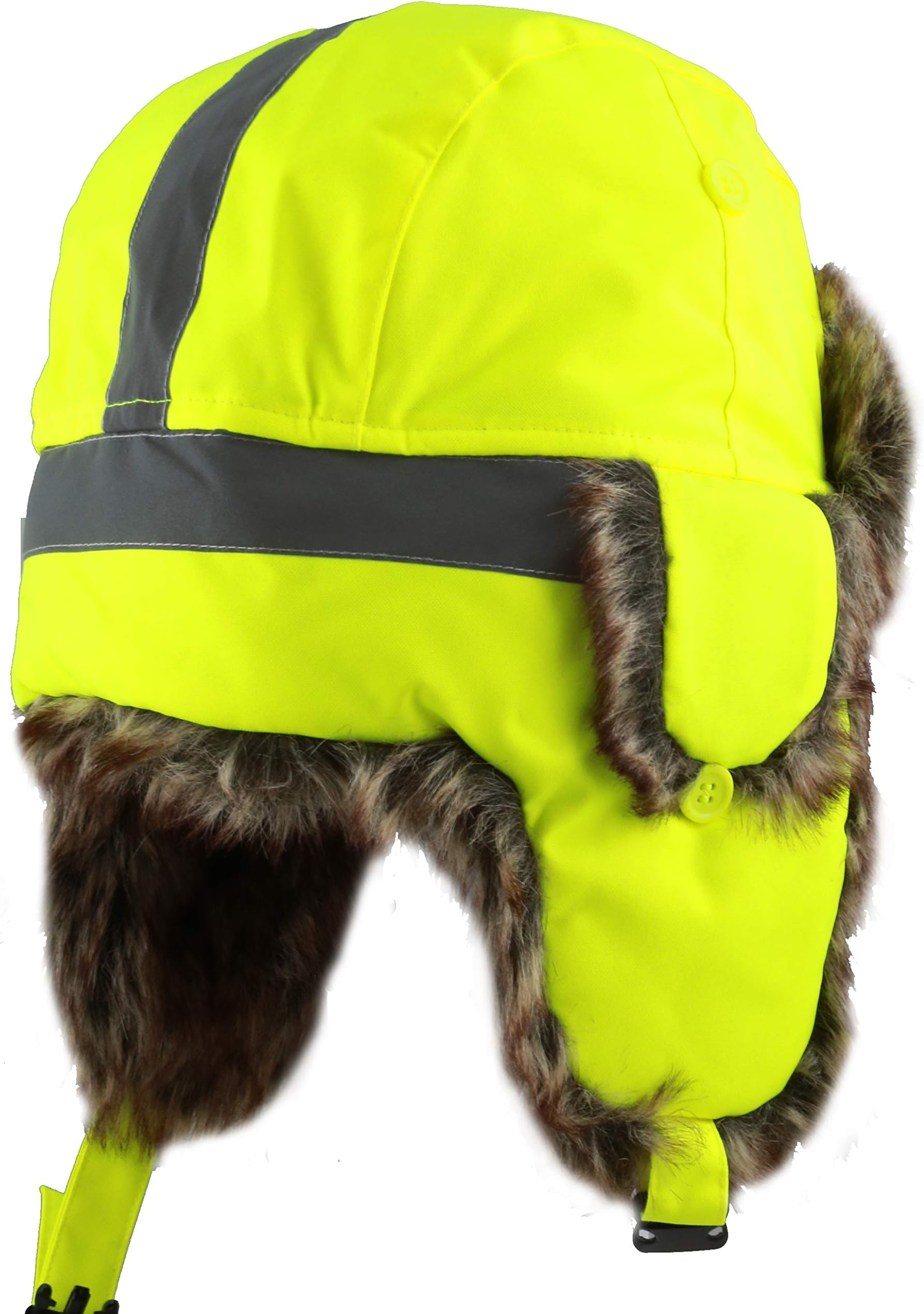 The Hat Depot Safety Reflective Faux Fur Aviator Kids Adult Trapper Hat Snow Ski Trooper Winter Cap
