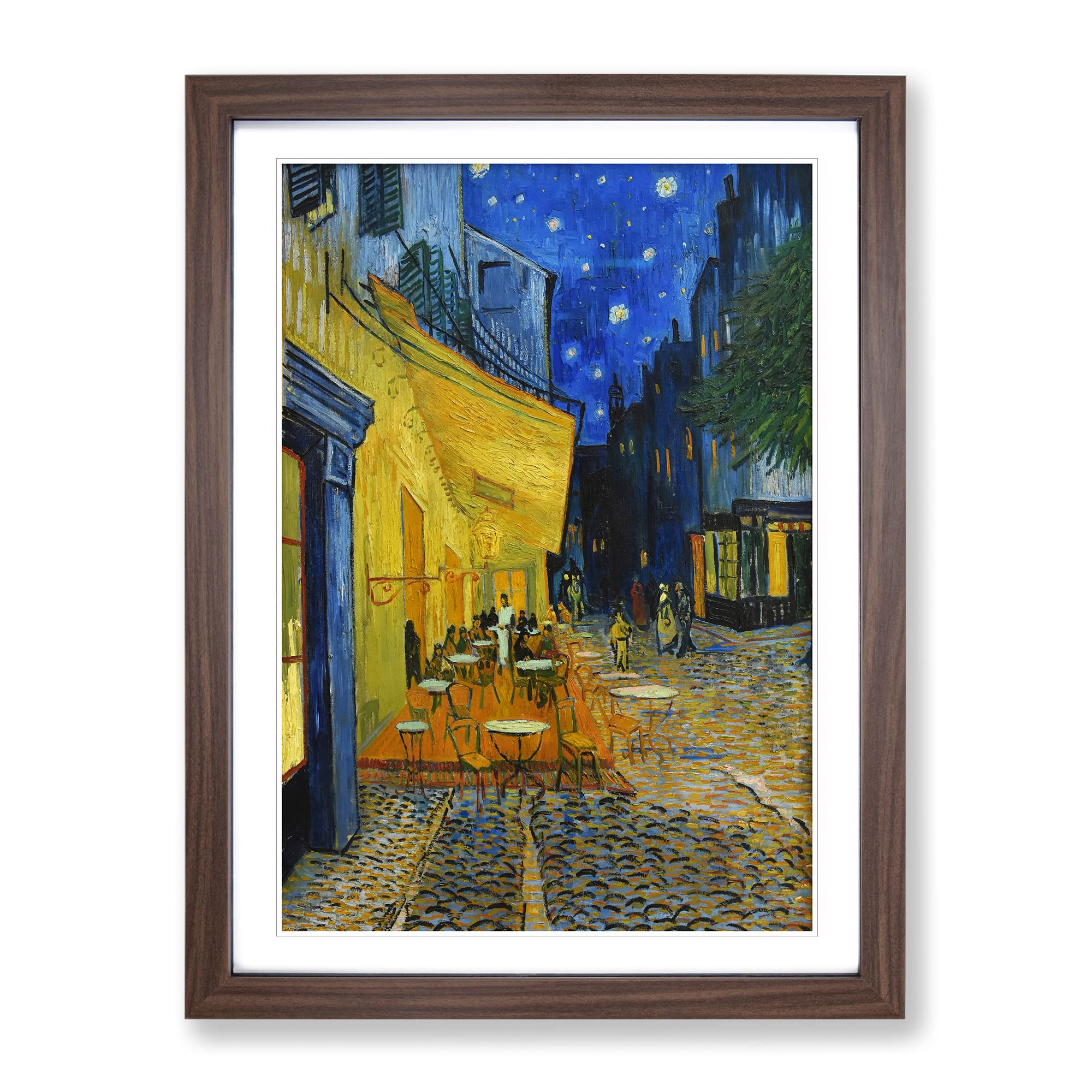 Cafe Terrace At Night By Vincent Van Gogh Classic Painting Framed Wall Art Print, Ready to Hang Picture for Living Room Bedroom Home Office Décor, Walnut A3 (34 x 46 cm)