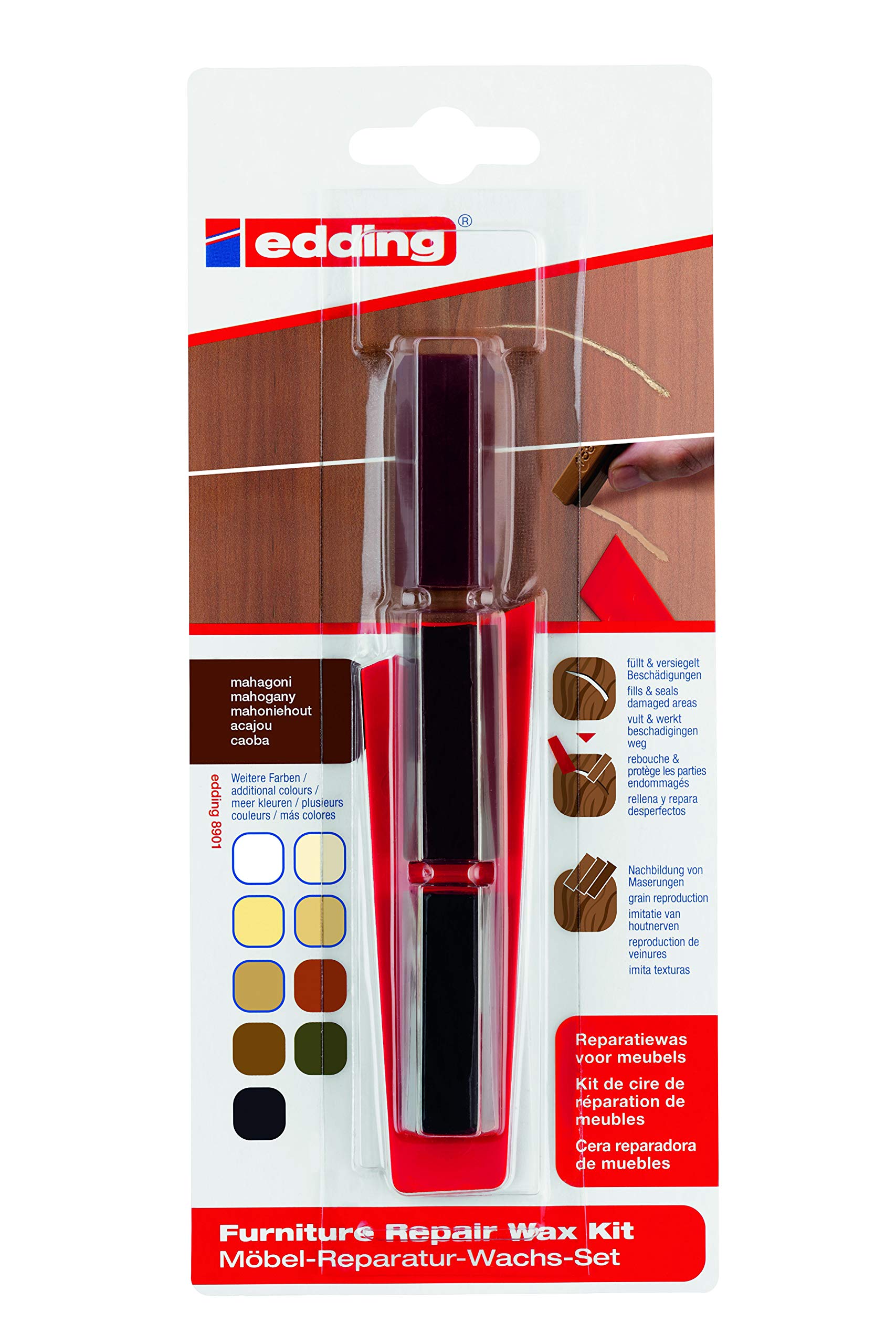 edding 8901 furniture repair wax kit - mahogany - for filling in and repairing scratches and holes on furniture and other wood surfaces