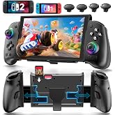 Switch 1/ 2 Controller for Original/ OLED/ Switch 2 Games Console, Stretchable Switch Handheld Joypad Ergonomic Grip for Nintendo Pro Controller with RGB Lighting, TMR Joystick, Turbo, 4 Macro - Black