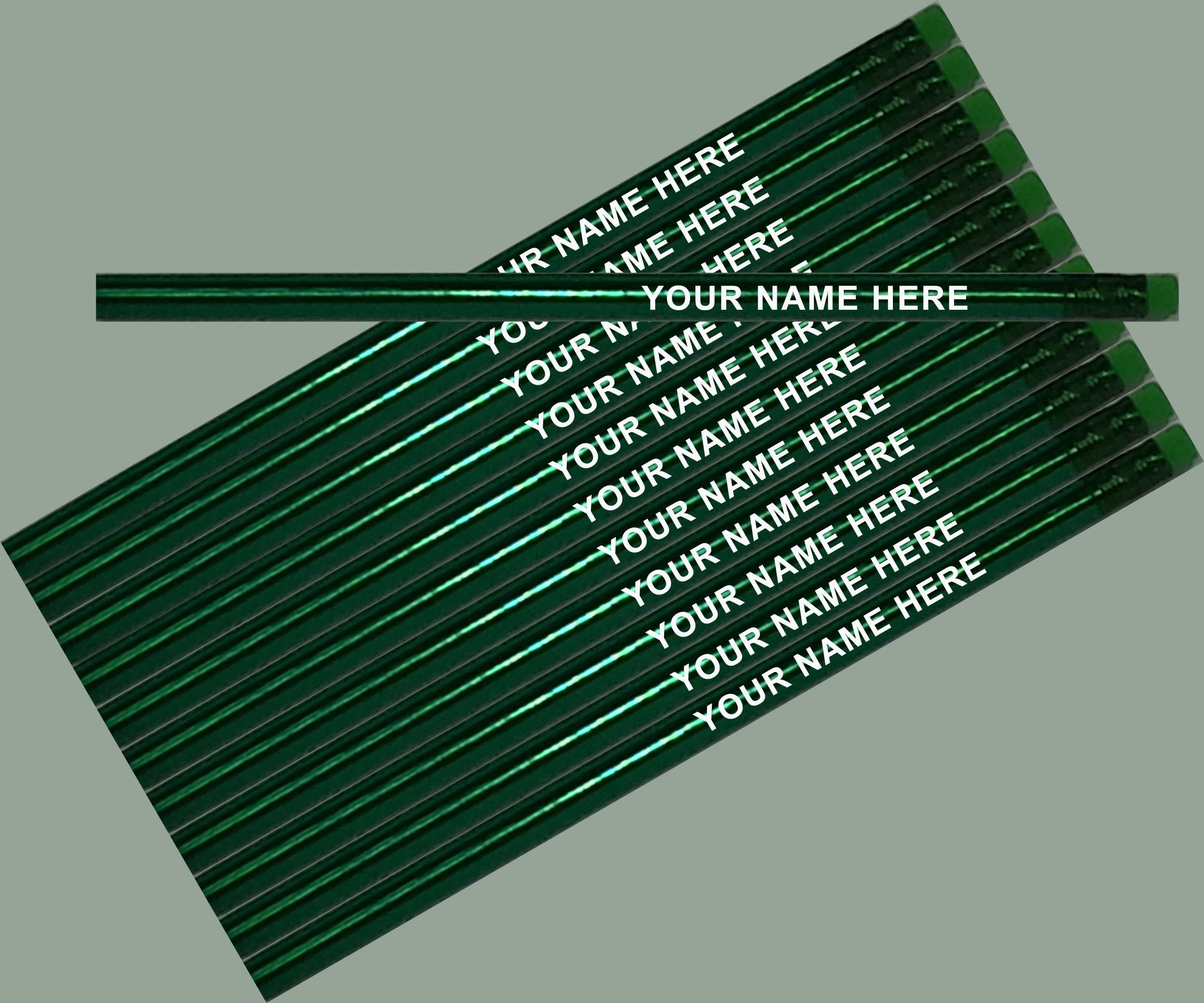ezpencils - Personalized Metallic Green Round Pencil - 12 pkg - ** FREE PERZONALIZATION **