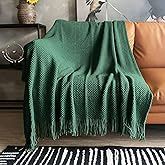 LOMAO Knitted Throw Blanket with Tassels Bubble Textured Lightweight Throws for Couch Cover Home Decor (Green, 50x60)