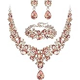 EVER FAITH Austrian Crystal Bridal Bridesmaid Jewelry Sets, Elegant Water Drop Flower Cluster Statement Chunky Necklace Earrings Bracelet Set for Women