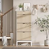 GAOMON Shoe Storage Cabinet with 3 Flip Drawers & 1 Storage Drawer, 24'' W Narrow Shoe Cabinet with Adjustable Shelf for Entryway,Freestanding Modern Wood Shoes Organizer for Hallway,White Oak