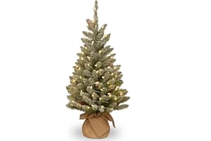 National Tree Company 3 ft Pre-Lit Mini Flocked Artificial Christmas Tree, Pinecones, 50 Clear LED Lights, Timer, 130 Tips, B