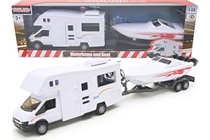 Toyland® Motorhome Trailer & Speed Boat Play Toys - Vehicle Toys 1:48 Scale (White)