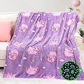 Pig Blanket Glow in The Dark Cute Pink Pig Throw Blanket for Girls Kids Pig Decor Birthday Gifts for Girls Soft Fleece Animal Blanket for Kids Christmas