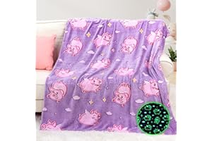 MIBOI Pig Gifts for Girls Glow in The Dark Pig Blanket for Kids Cute Pink Toy Animal Blanket Decor Birthday Christmas