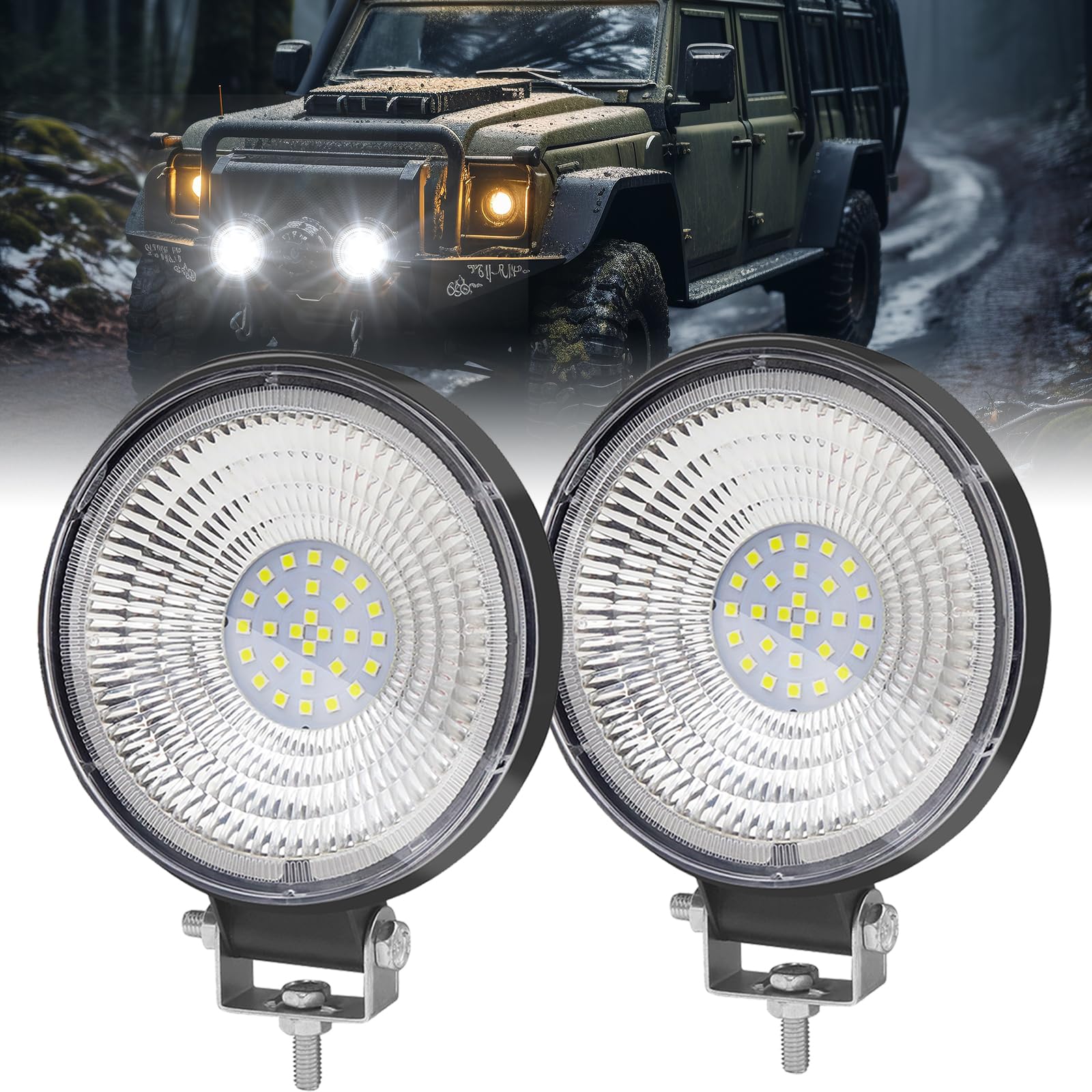 Ygmylandbb LED Tractor Lights, LED Work Light, Waterproof Driving Fog Lights, 12V-24V, Suitable for Trucks ATV UTV SUV, Pack of 2 (84W Round)
