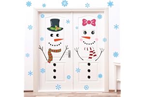 CYNOSA 4 Sheets Christmas Snowman Door Stickers Christmas Door Stickers Decor Large Snowman Face Stickers with Snowflake Decals for Winter Door Window Refrigerator Decorations