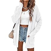 Amarmia Women's Long Sleeve Lightweight Cardigan Sweaters Open Front Summer Spring Drop Shoulder Cardigan with Double Pockets