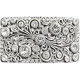 HA0850 Rhinestone Crystal Belt Buckle Antique/Brass Rectangle Floral Engraved Buckle