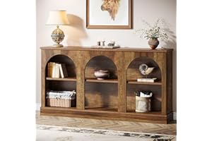 Tribesigns Farmhouse Console Table, 63-Inch Long Entryway Table with 3 Tier Storage, Wooden Rectangular Sofa Table Behind The Couch for Entrance, Hallway, Living Room, Brown