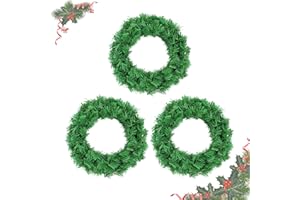 KIECUSOY Christmas Wreaths for Front Door Outside, Wreaths for Christmas Decorations,16" Canadian Artificial Pine Christmas Wreath for Christmas Day Party,Unlit Wreaths for All Seasons (Set of 3, 16")