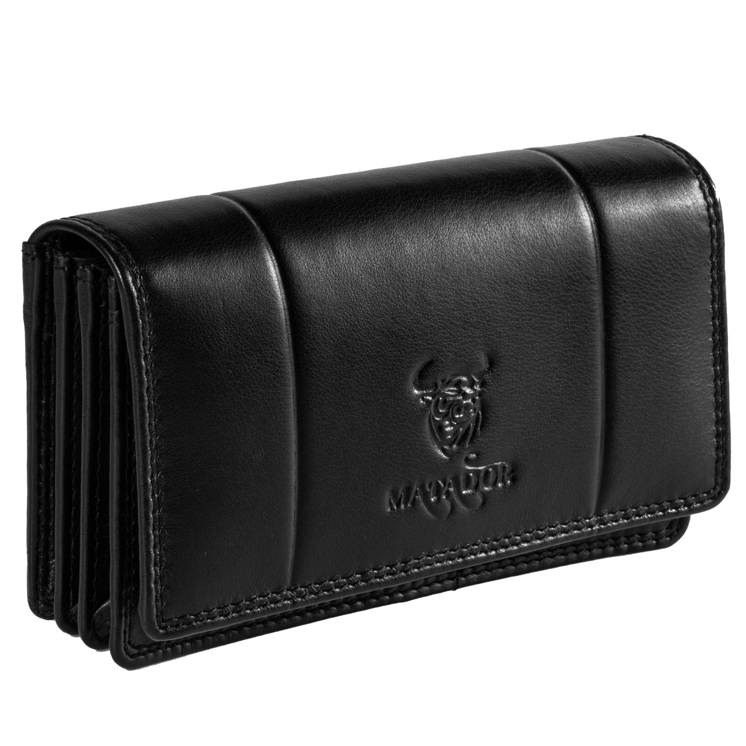 MATADOR Venice Women's Red Leather Purse with Elegant Gift Box, Elegant Purse Women's Medium Size with RFID Blocker, Luxury Purse Women's Medium Large Many Card Slots, Black Nappa, 16x10x3 CM, Classic
