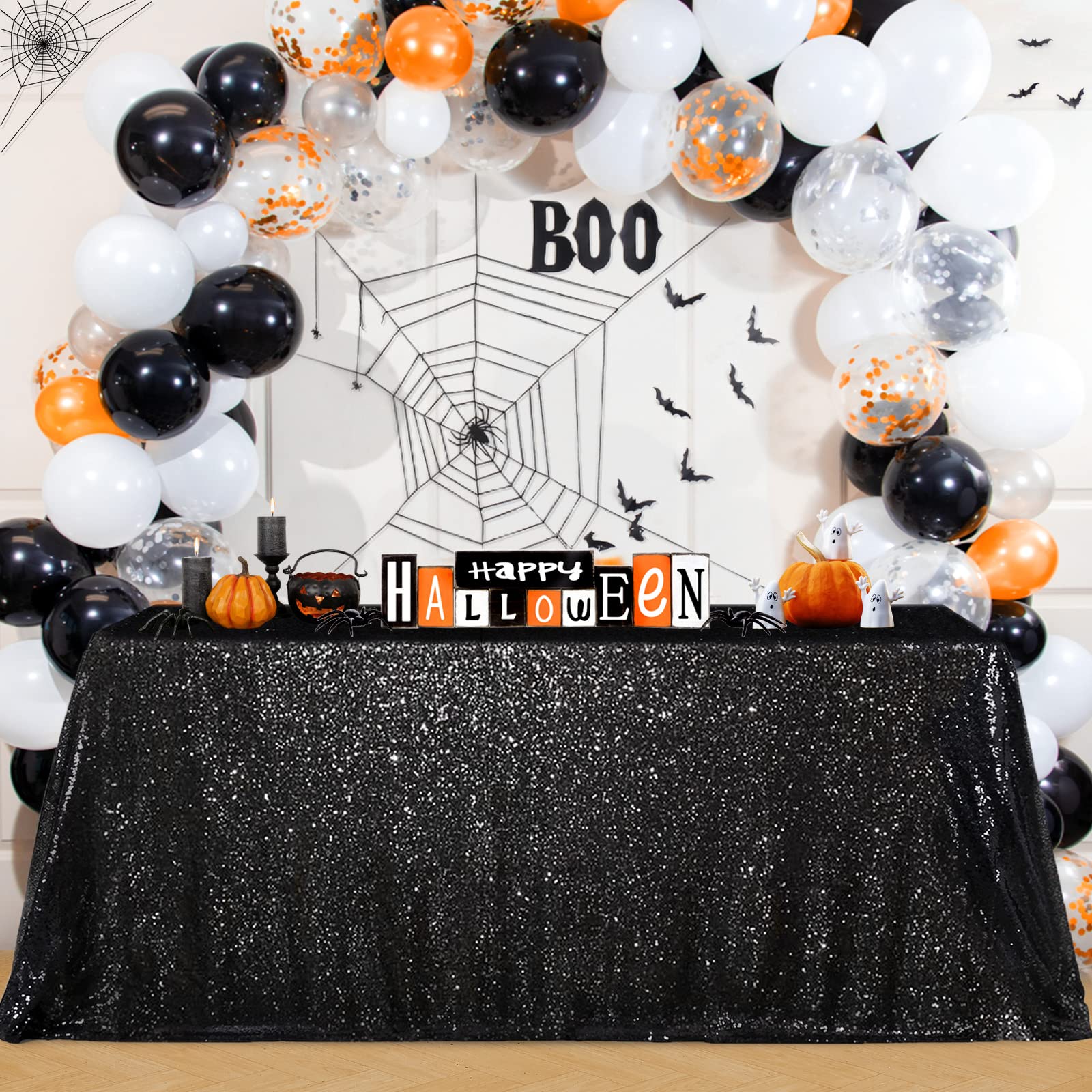 Photo 1 of B-COOL 60x102-inch Black Sequin Table Linens Halloween Tablecloth Seamless Glitter Tablecloth Wedding Sequin Tablecloth