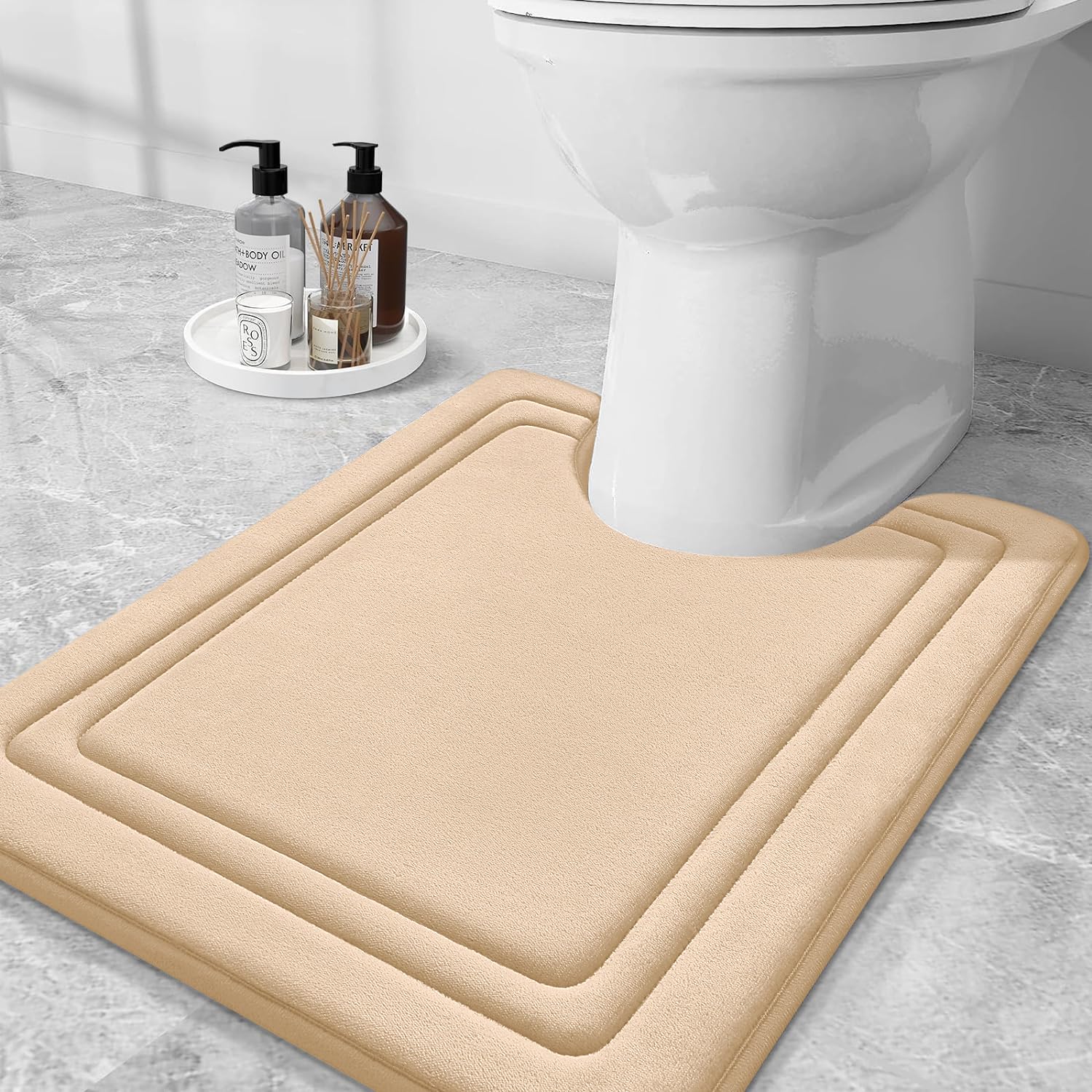 smiry Memory Foam Bath Mat - 50 x 60cm, Non-Slip, Super Absorbent, Comfortable - Machine-Washable Floor Rug, Beige