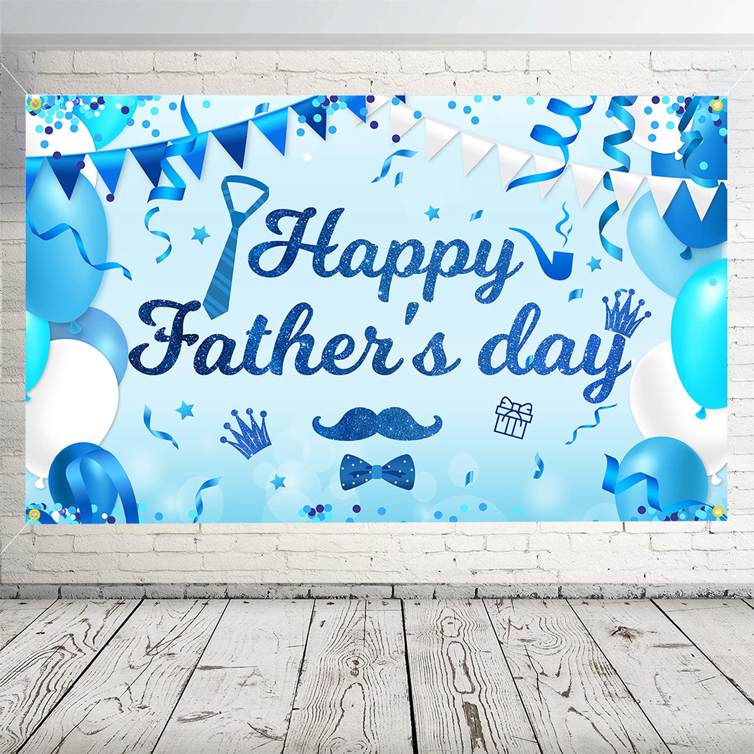 JOZON Happy Father's Day Blue Background Banner, 70 x 43 Inch, Polyester, for Father's Day Party Decorations