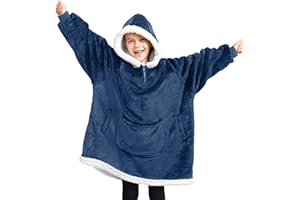Giggling Getup Wearable Blanket Hoodie for Girls and Boys Sherpa Fleece Hooded Blanket Sweatshirt Warm Cozy Sherpa Wearable Throw Oversized Hoodie with Giant Pocket & Sleeves for Kids Navy