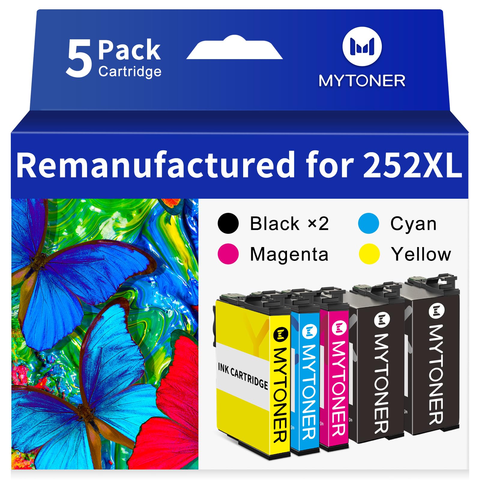 Photo 1 of MYTONER 252XL Remanufactured Ink Cartridge Replacement for Epson 252XL Ink Cartridges for Workforce WF-3640 WF-3630 WF-3620 WF-7620 WF-7710 WF-7720 Printer (Black Cyan Magenta Yellow,5-Pack)