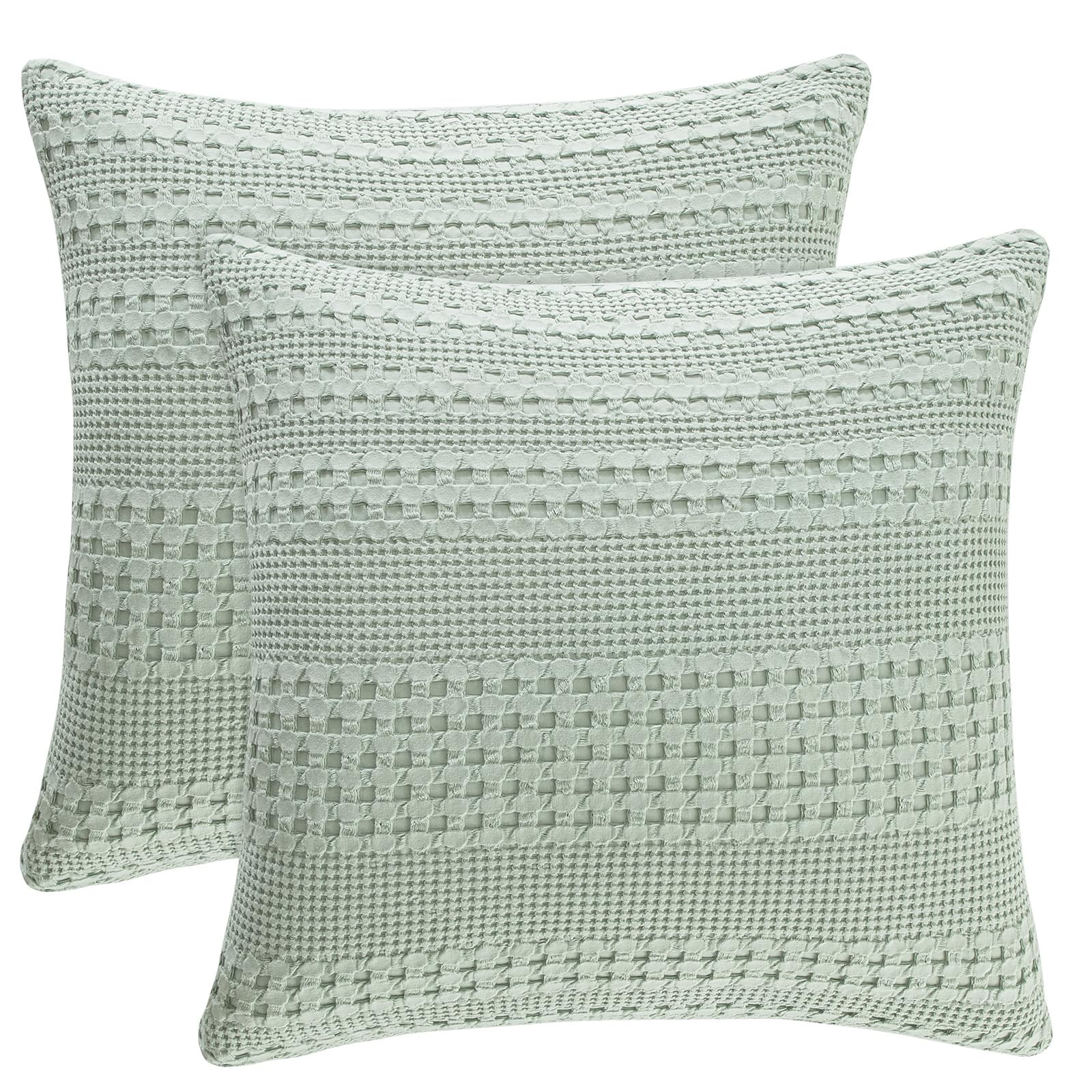 Photo 1 of PHF 100% Cotton Waffle Weave Pillow Covers 24" x 24", 2 Pack Luxury Square Shell for Elegant Home Decor, No Filling, Luxury Aesthetic Soft Pillow Covers for Bed, Sage Green