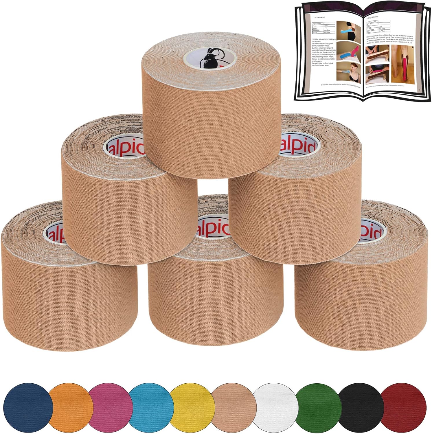 ALPIDEX 6 Rolls Kinesiology Tape 5 m x 5 cm E Book Application