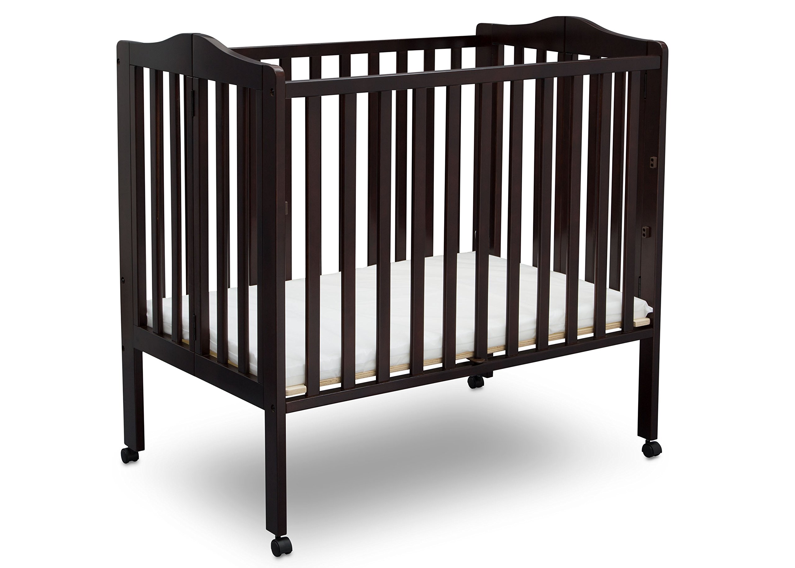 Delta Children Folding Portable Mini Baby Crib with Mattress, Dark Chocolate